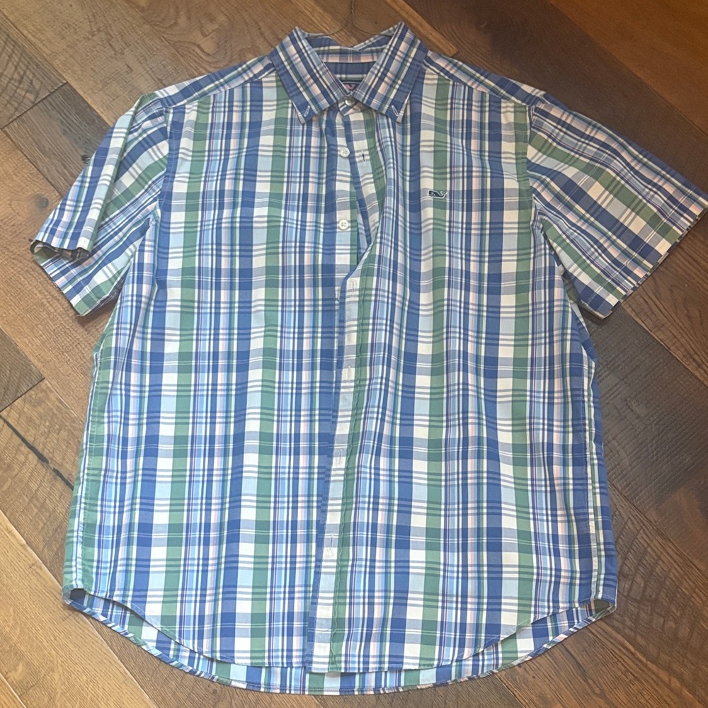 Vineyard Vines Blue and Green Checkered Shirt